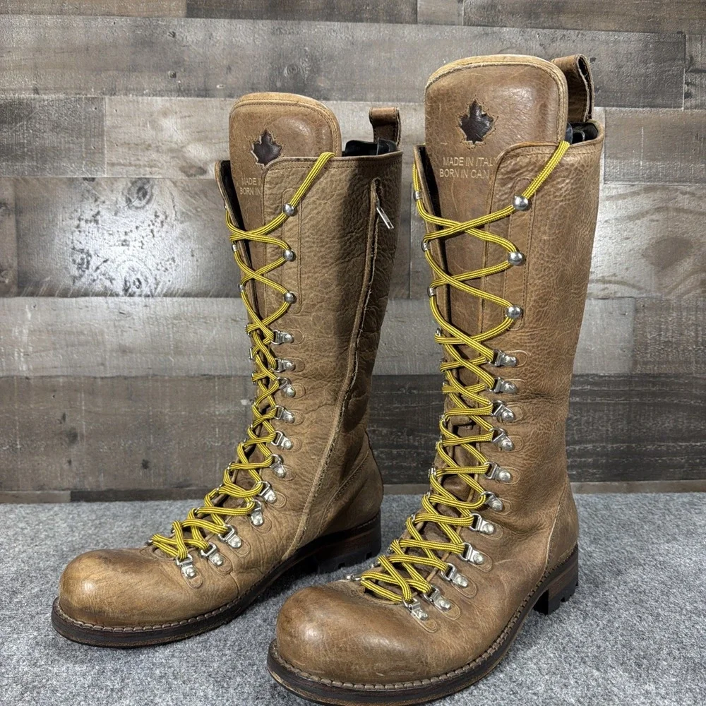 RARE DSQUARED2 Tall Canadian Hiking Boots Leather Archive Maple Leaf Italy 45/12